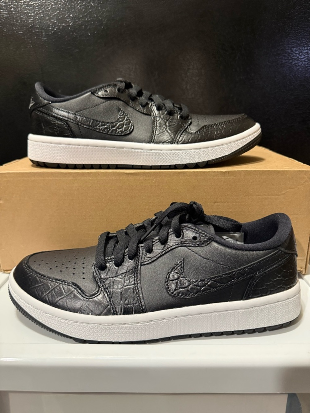 Nike Air Jordan 1 Low Golf Shoes Men's Sz 6.5 Women 8 Black Crocodile DD9315-003